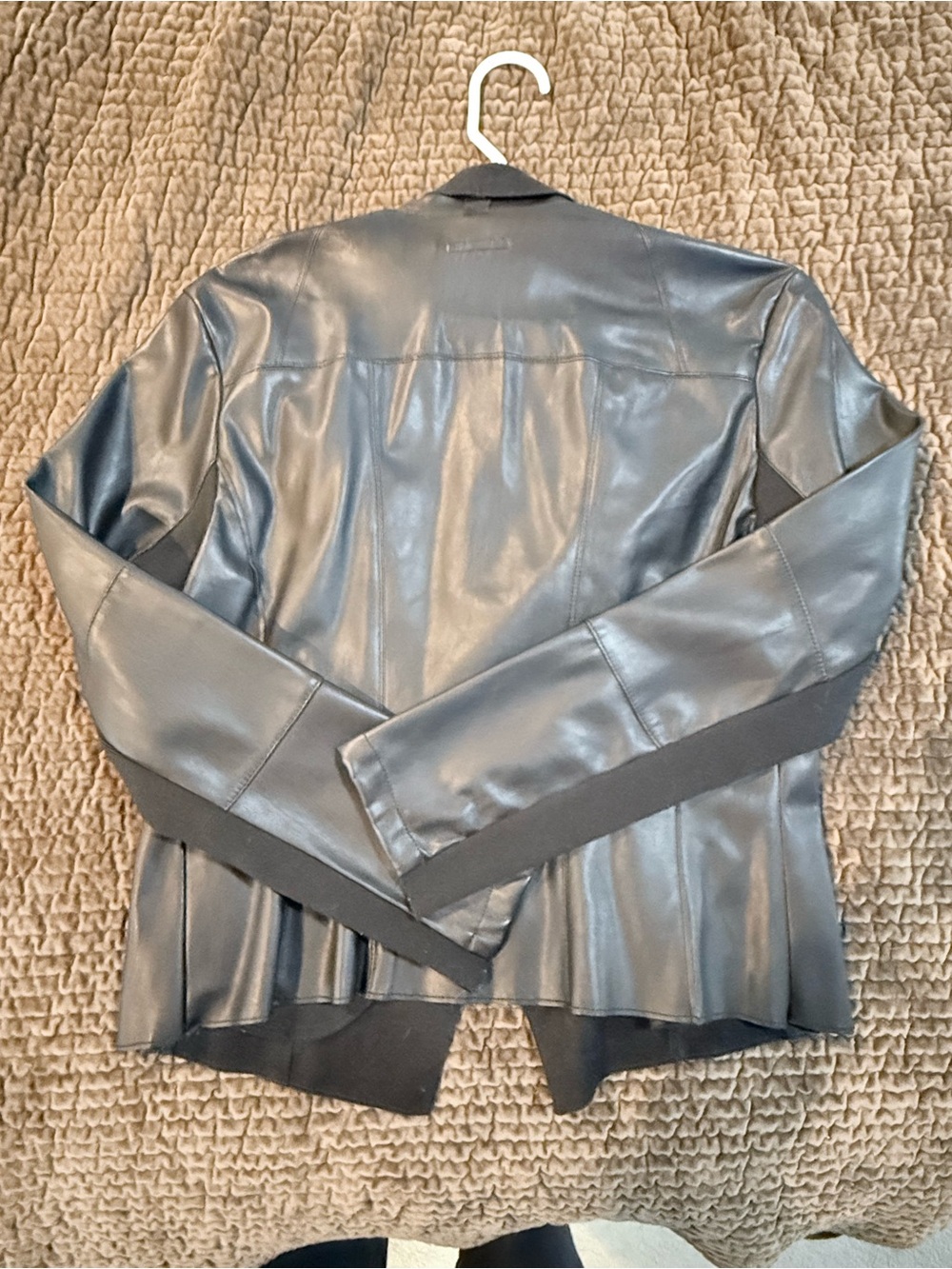 Bar III Black Faux Leather Jacket with Draped Collar - Picture 2 of 4